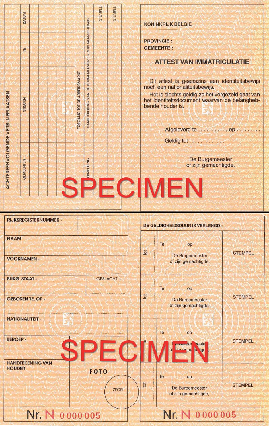 Example de Carte orange / Certificat d'Immatriculation (AI)